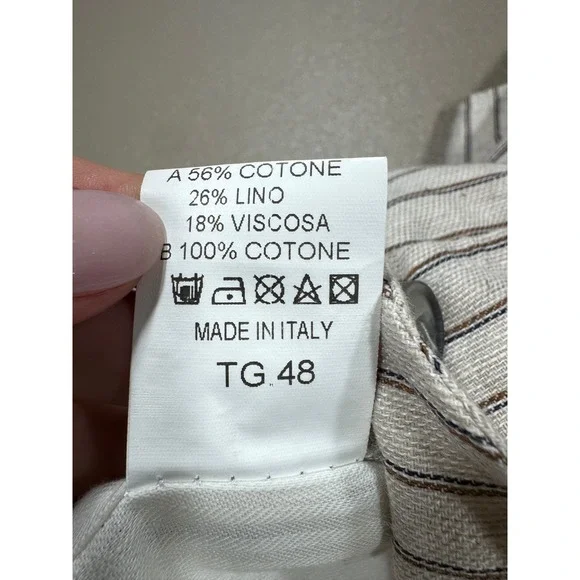 NOHOW Mens Striped Linen Blend Waistcoat Vest Made in Italy White Tan TG 48 - Picture 4 of 8